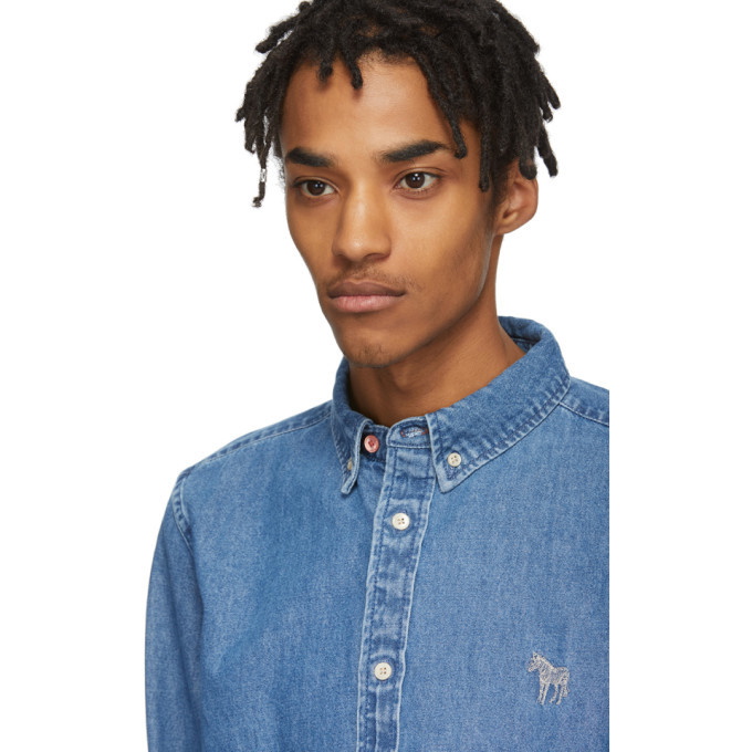 PS by Paul Smith Blue Denim Tailored Fit Zebra Shirt