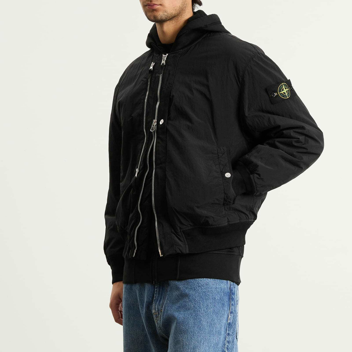 Stone Island Men's Nylon Metal EcoNyl PrimaLoft Bomber Jacket in Black