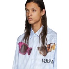 Versace White and Blue Striped Sunglasses Print Shirt