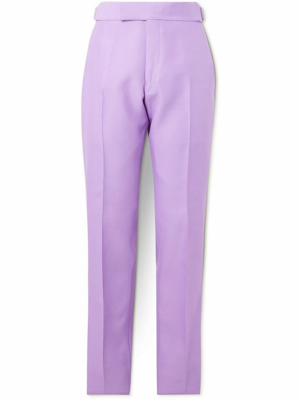 Photo: TOM FORD - Straight-Leg Wool and Silk-Blend Poplin Suit Trousers - Purple