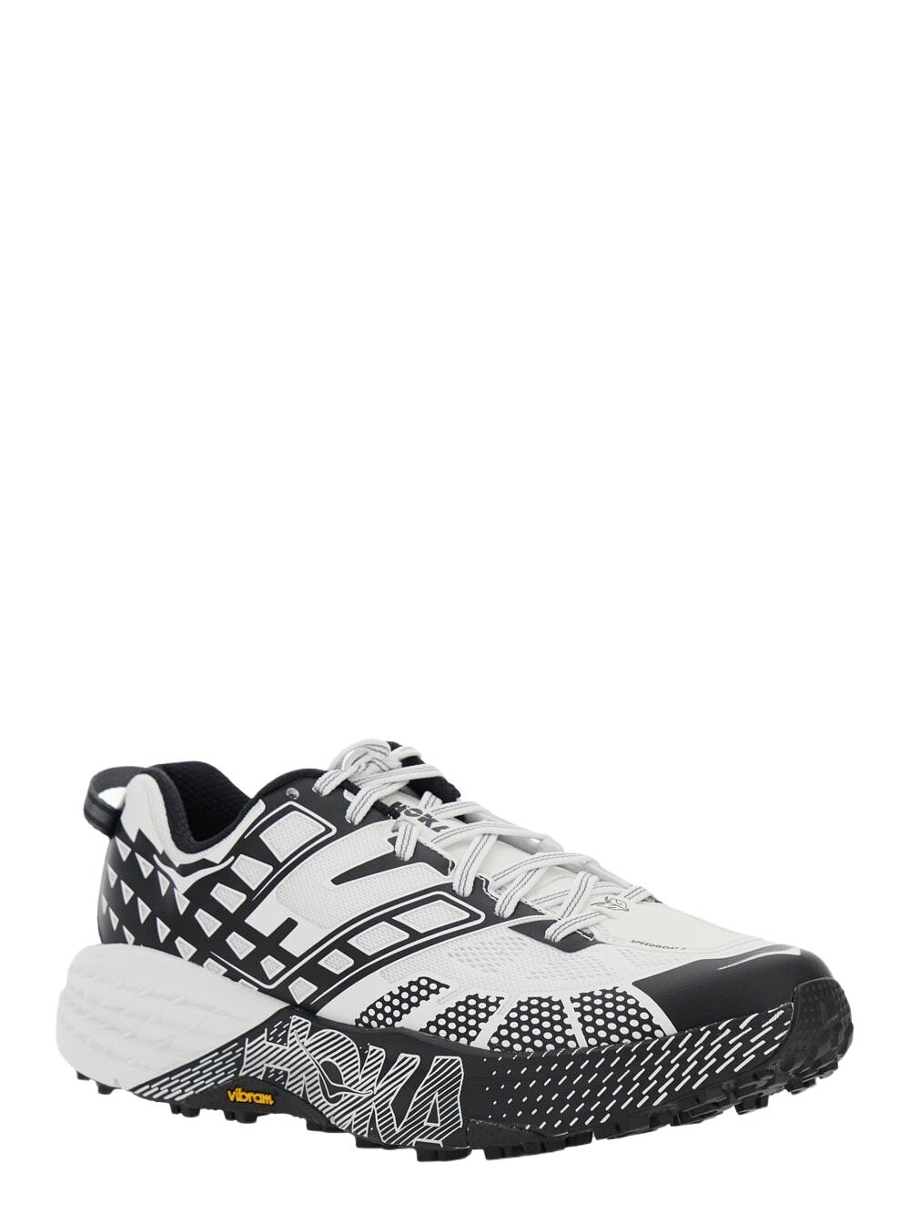 Hoka speedgoat Black And White Low Top Sneakers With Geometric Motif In Tech Fabric Unisex