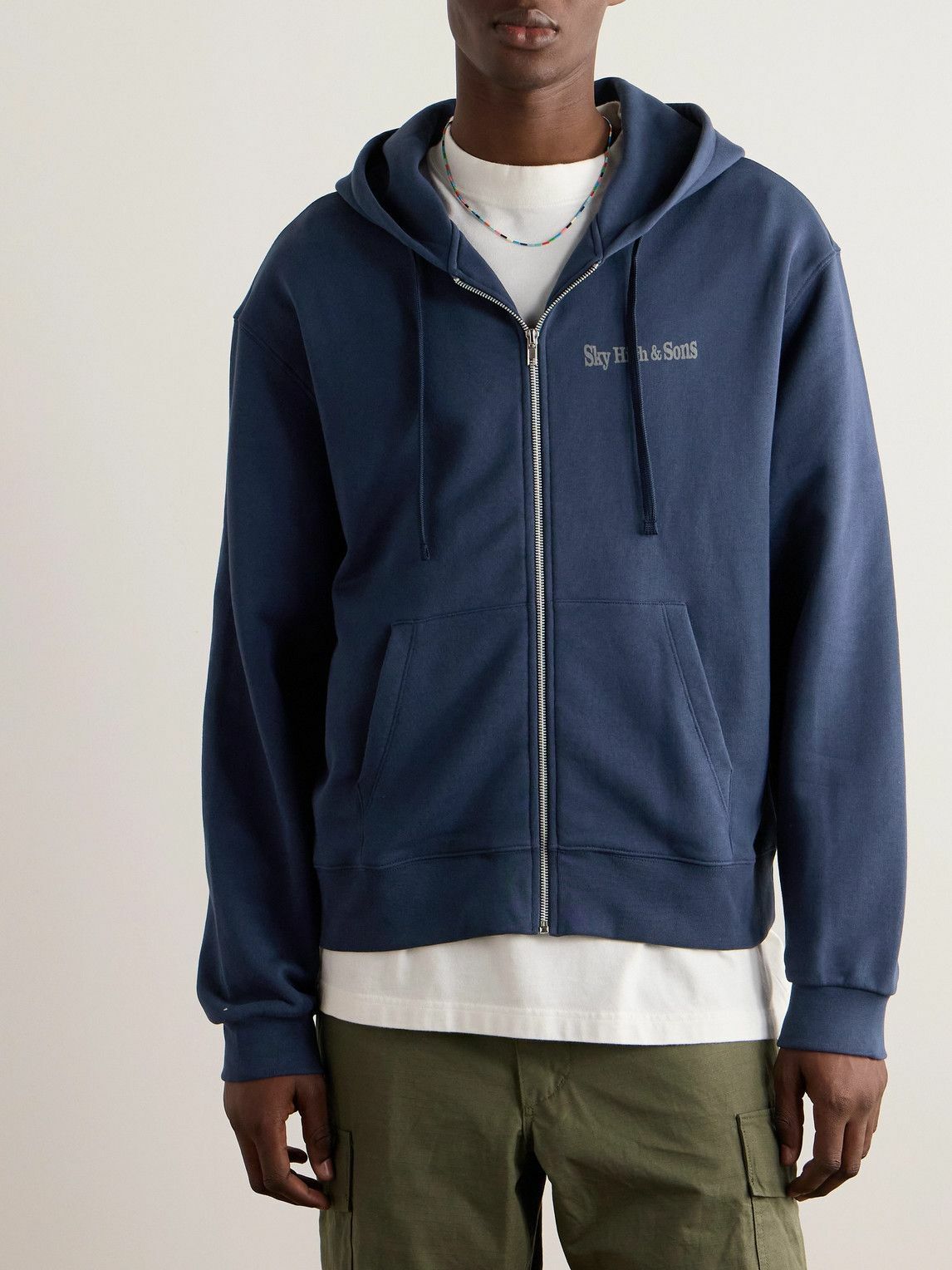 SKY HIGH FARM - Printed Cotton-Jersey Zip-Up Hoodie - Blue