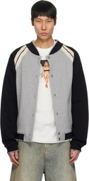 Palm Angels Gray Curved Logo Varsity Bomber Jacket