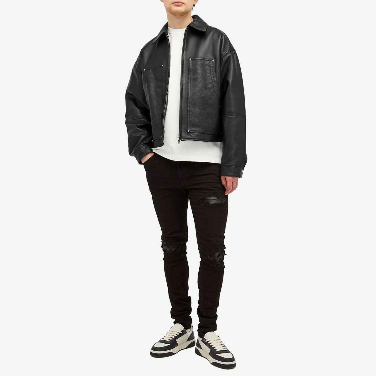 AMIRI Men's Ma Quad Leather Work Jacket in Black Amiri