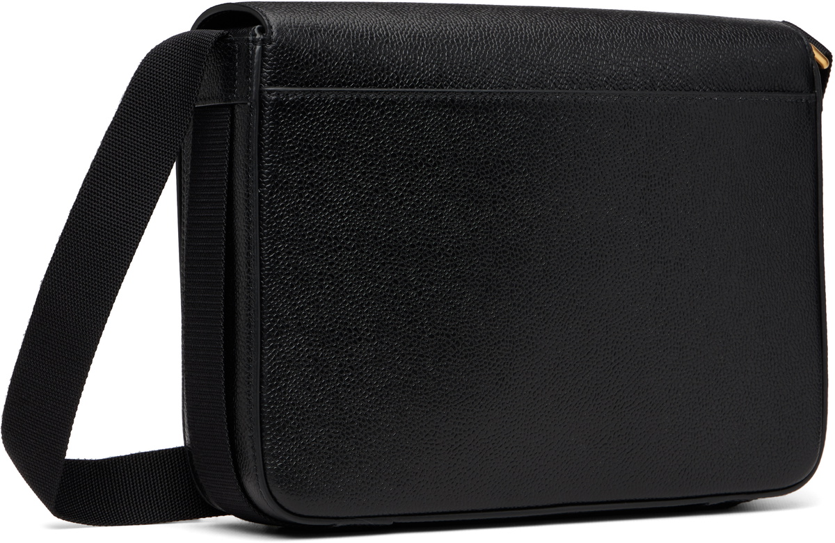 Thom Browne Black Pebble Grain Reporter Bag