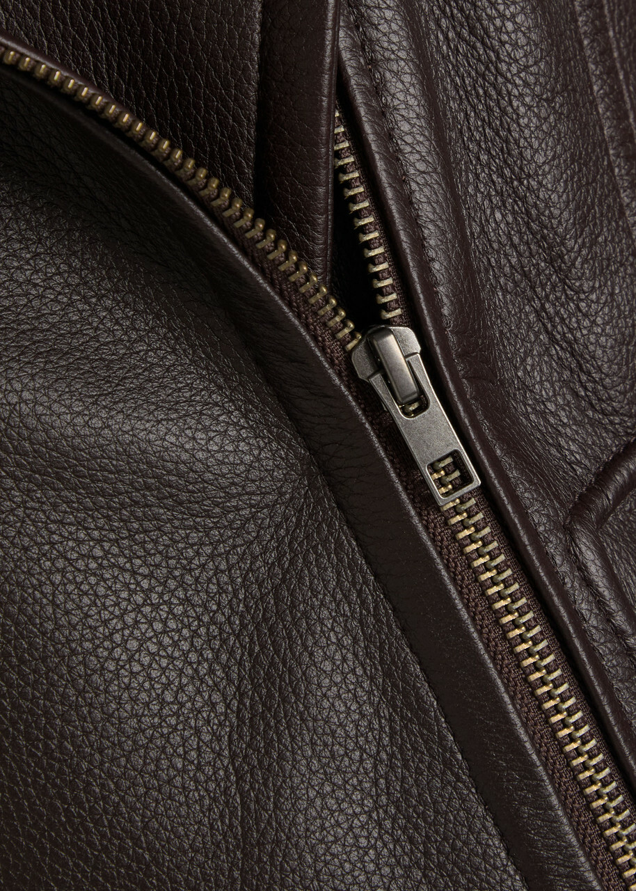 Vince Panelled Grained Leather Jacket Burgundy