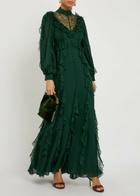 Alice + Olivia Elea Ruffled Chiffon Maxi Dress Green