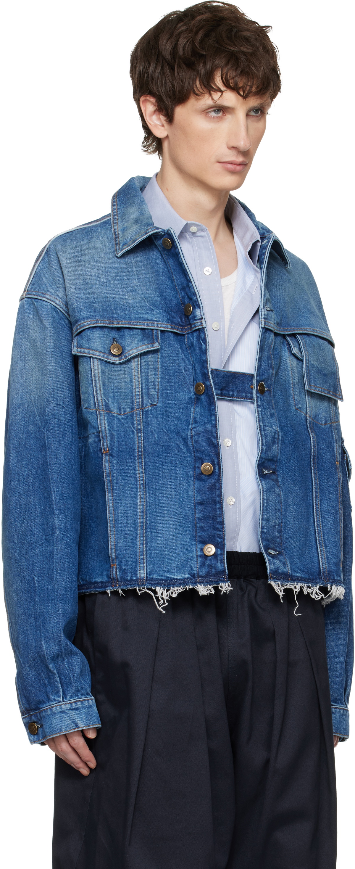 Maison Margiela Blue Frayed Denim Jacket