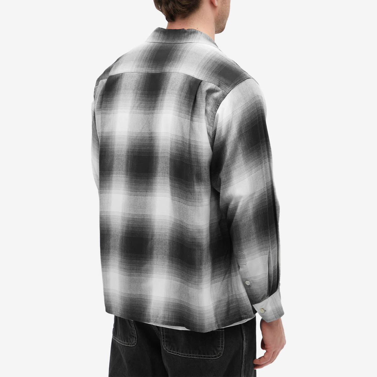 Wacko Maria Men's Ombre Check Open Collar Shirt in White