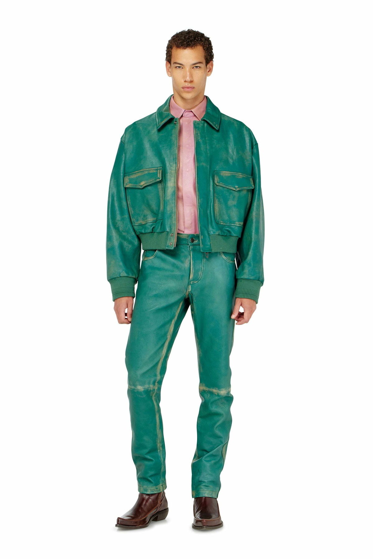 Diesel Pants in treated leather - Pants Mens in Green
