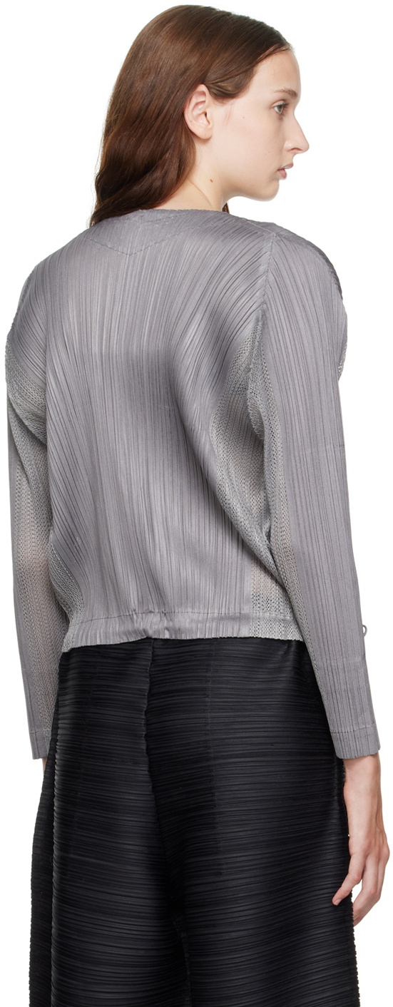 Pleats Please Issey Miyake Gray Flick Cardigan