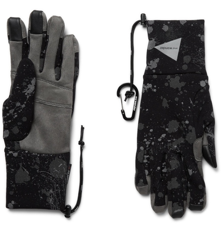 Photo: And Wander - Leather-Trimmed Reflective Polartec Gloves - Black