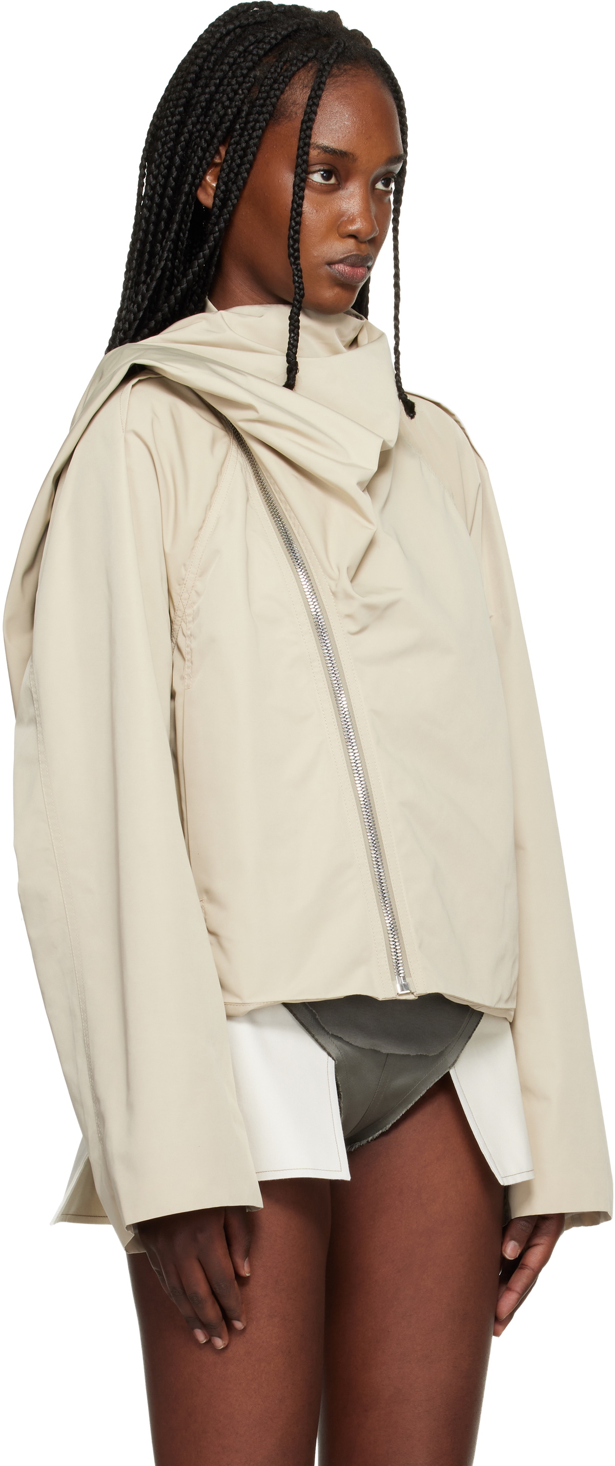 Rick Owens Beige Temple Cropped Scarf Flight Jacket