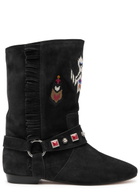 Isabel Marant étoile Siani Embroidered Suede Mid-calf Boots Dark Grey
