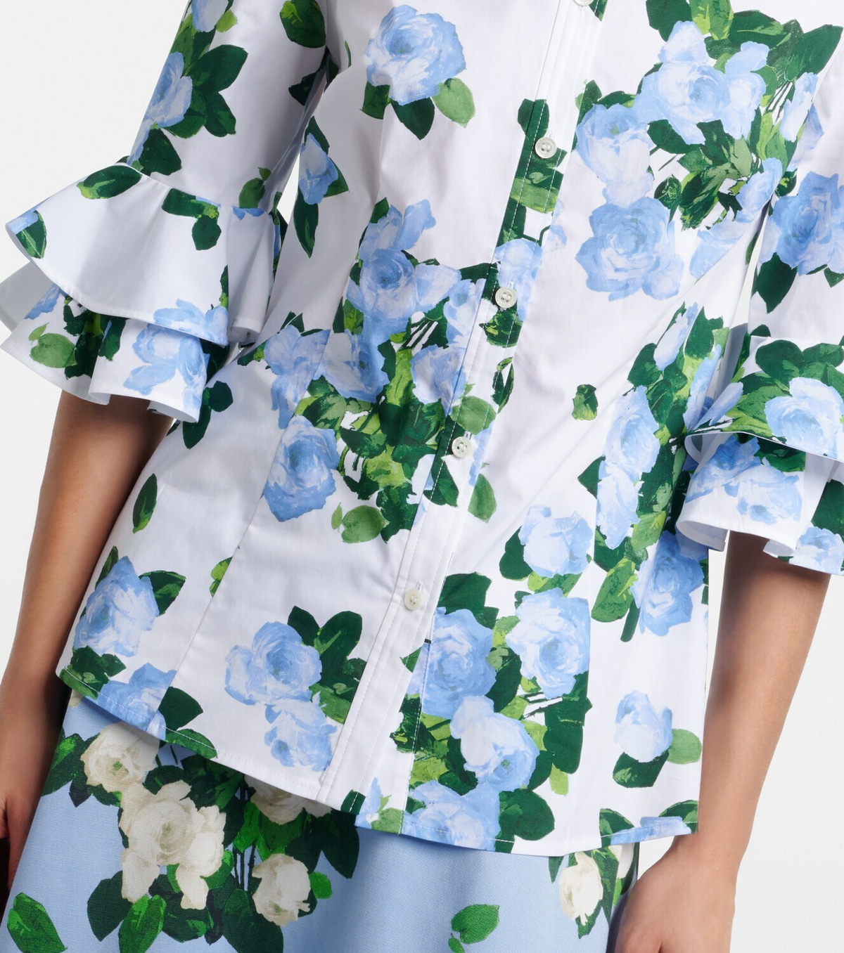 Carolina Herrera Floral ruffled cotton-blend shirt