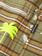 Palm Angels - Oversized Logo-Print Paint-Splattered Checked Cotton Shirt - Green