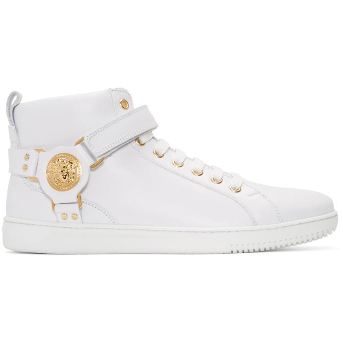 Photo: Versace White Harness High-Top Sneakers