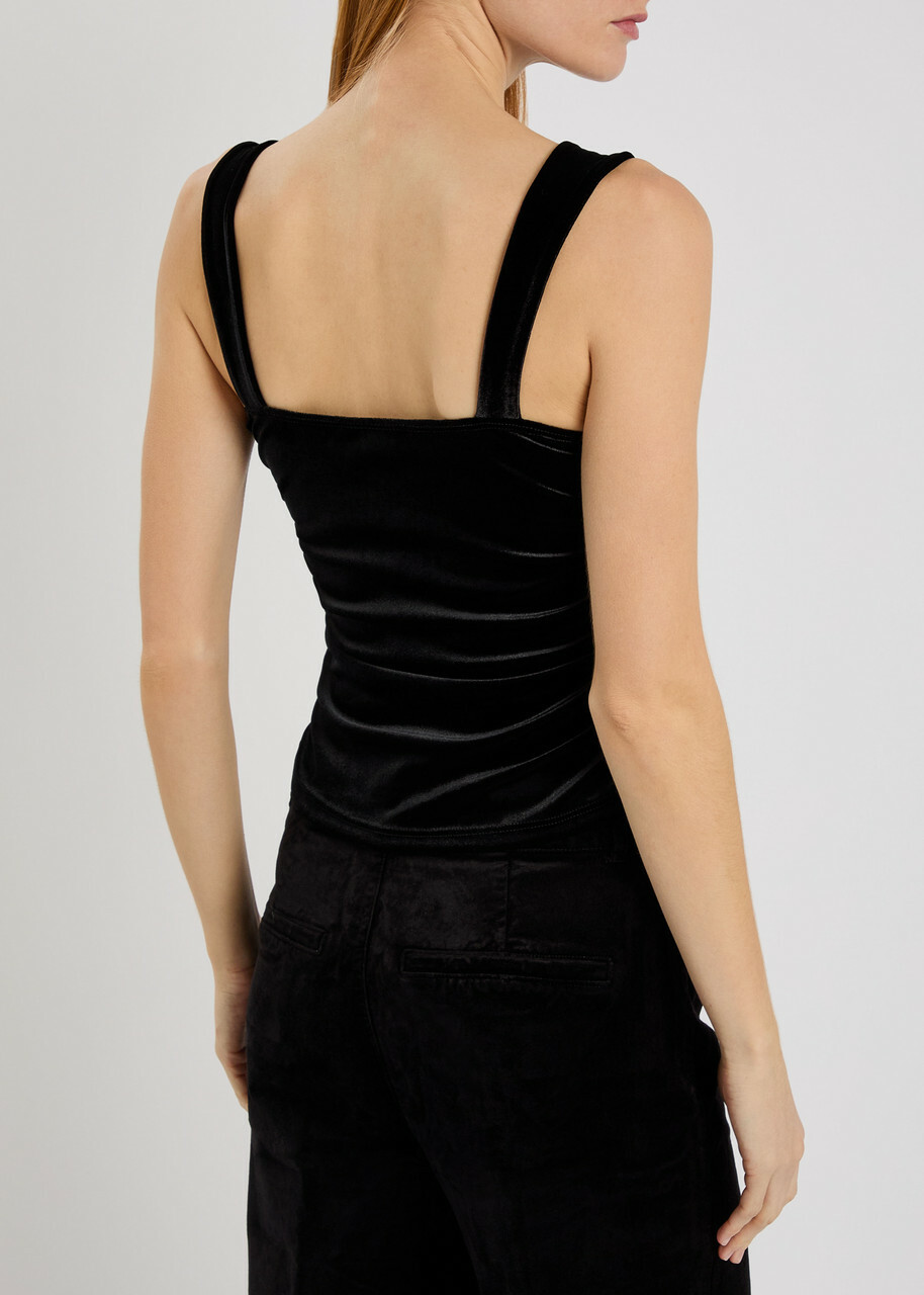 Reformation Trish Ruched Velour top Black