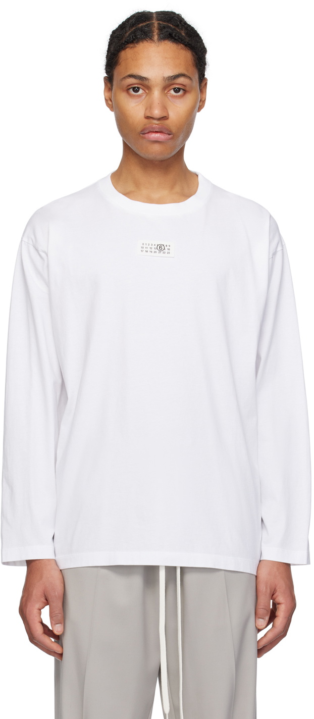 MM6 Maison Margiela White Numeric Signature Long Sleeve T-Shirt MM6 ...