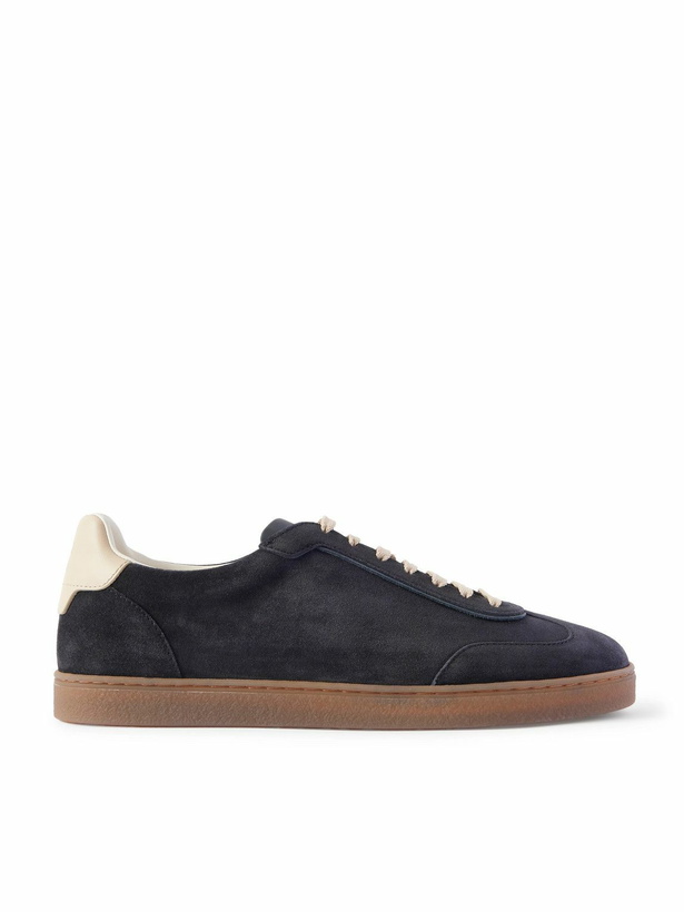 Photo: Brunello Cucinelli - Leather-Trimmed Suede Sneakers - Blue