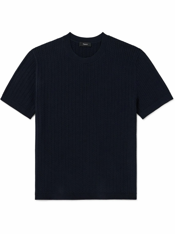 Photo: Theory - Breach 2 Cable-Knit Cotton T-Shirt - Blue