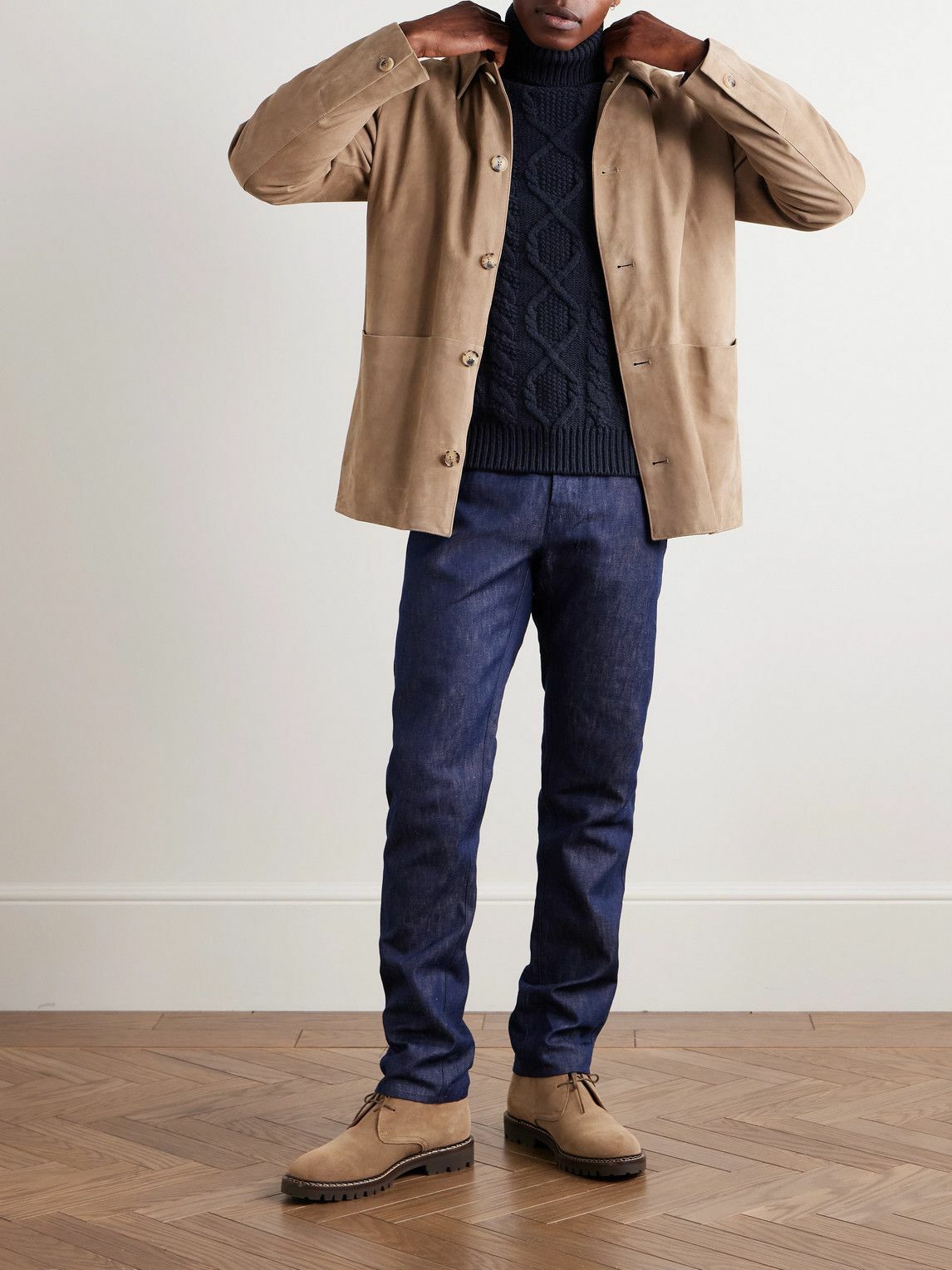Anderson & Sheppard - Cable-Knit Wool and Cashmere-Blend Rollneck Sweater - Blue