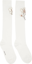 Simone Rocha White Poppy Crystal Flower Ribbed Knee Socks