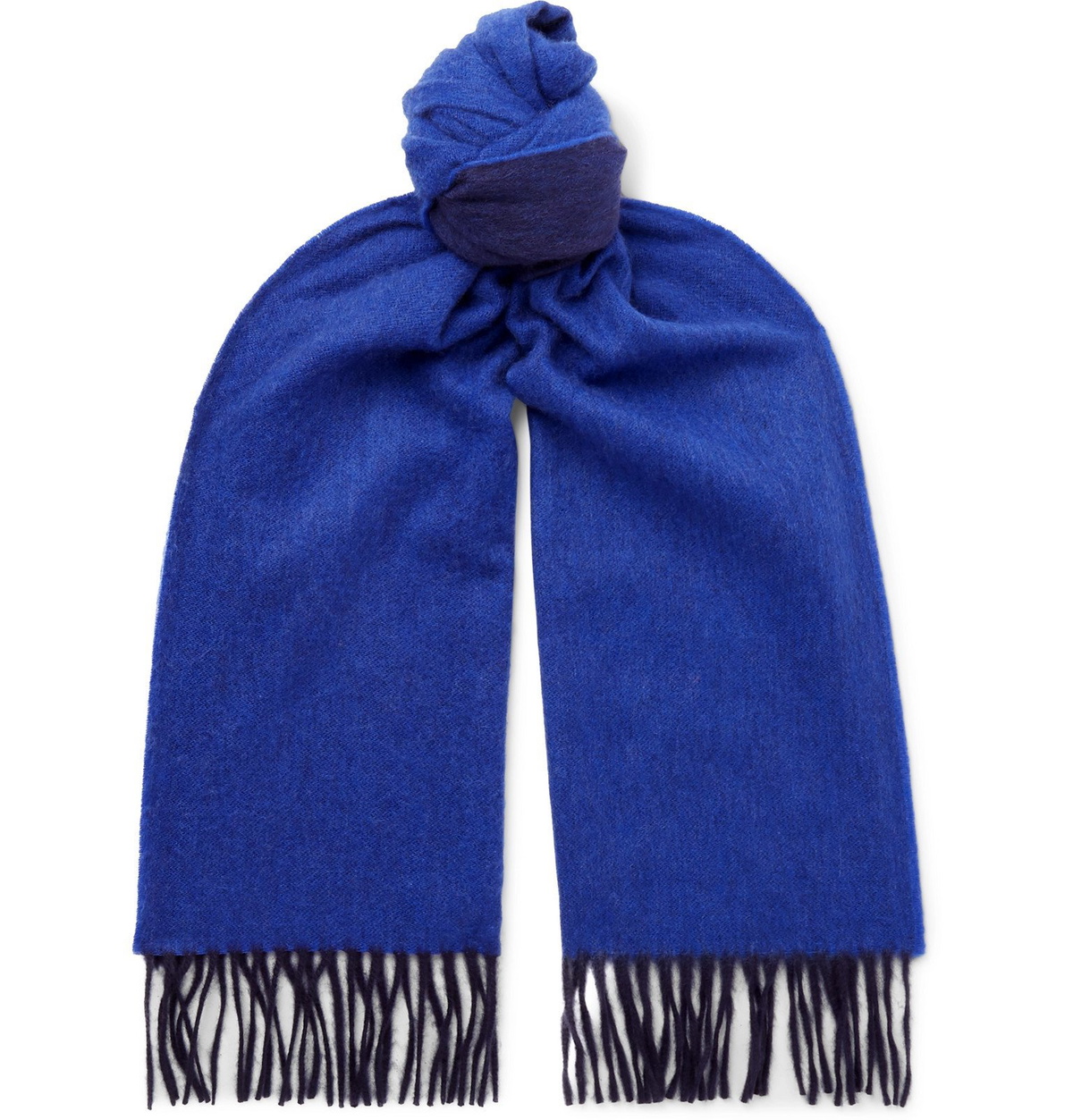 Begg & Co - Arran Fringed Colour-Block Cashmere Scarf - Blue