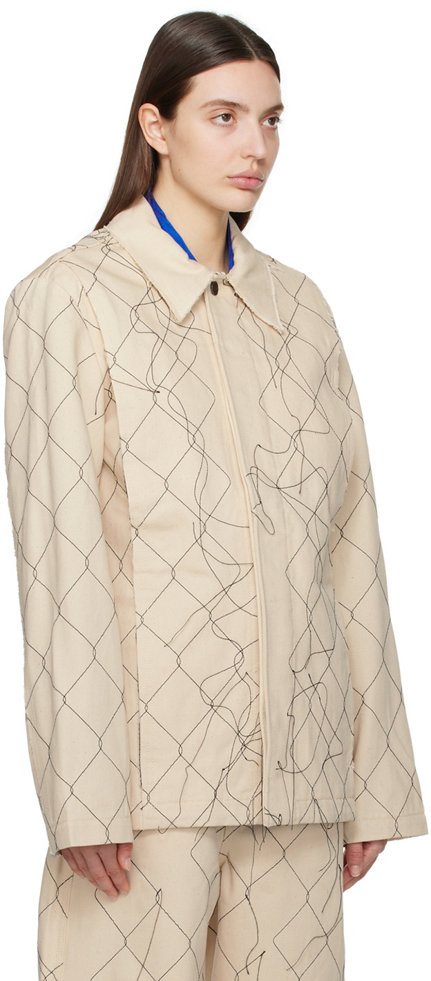 AIREI Beige Embroidered Denim Jacket