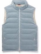 Brunello Cucinelli - Quilted Cotton-Blend Corduroy Hooded Down Gilet - Blue