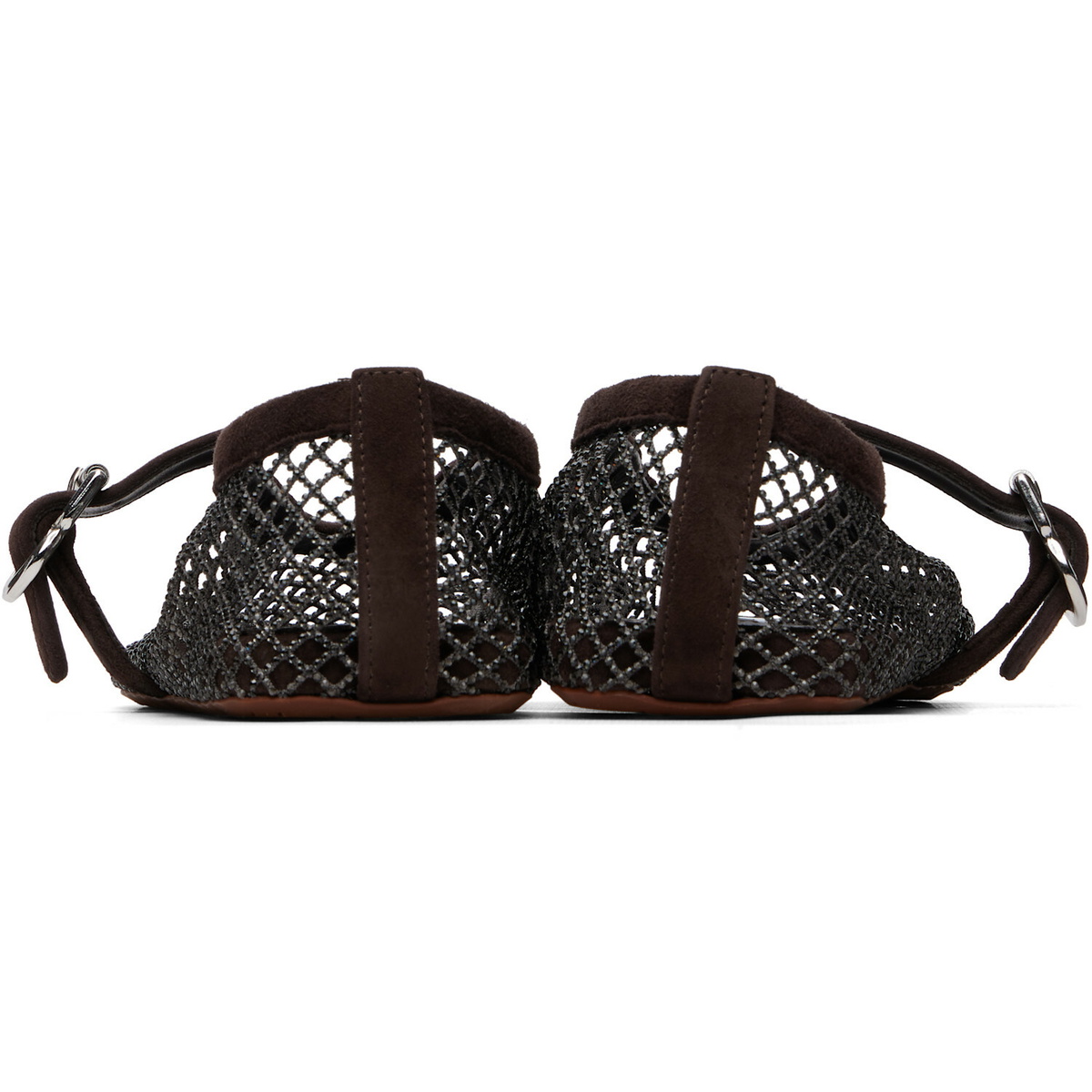 ALAÏA Brown Strass Fishnet Ballerina Flats