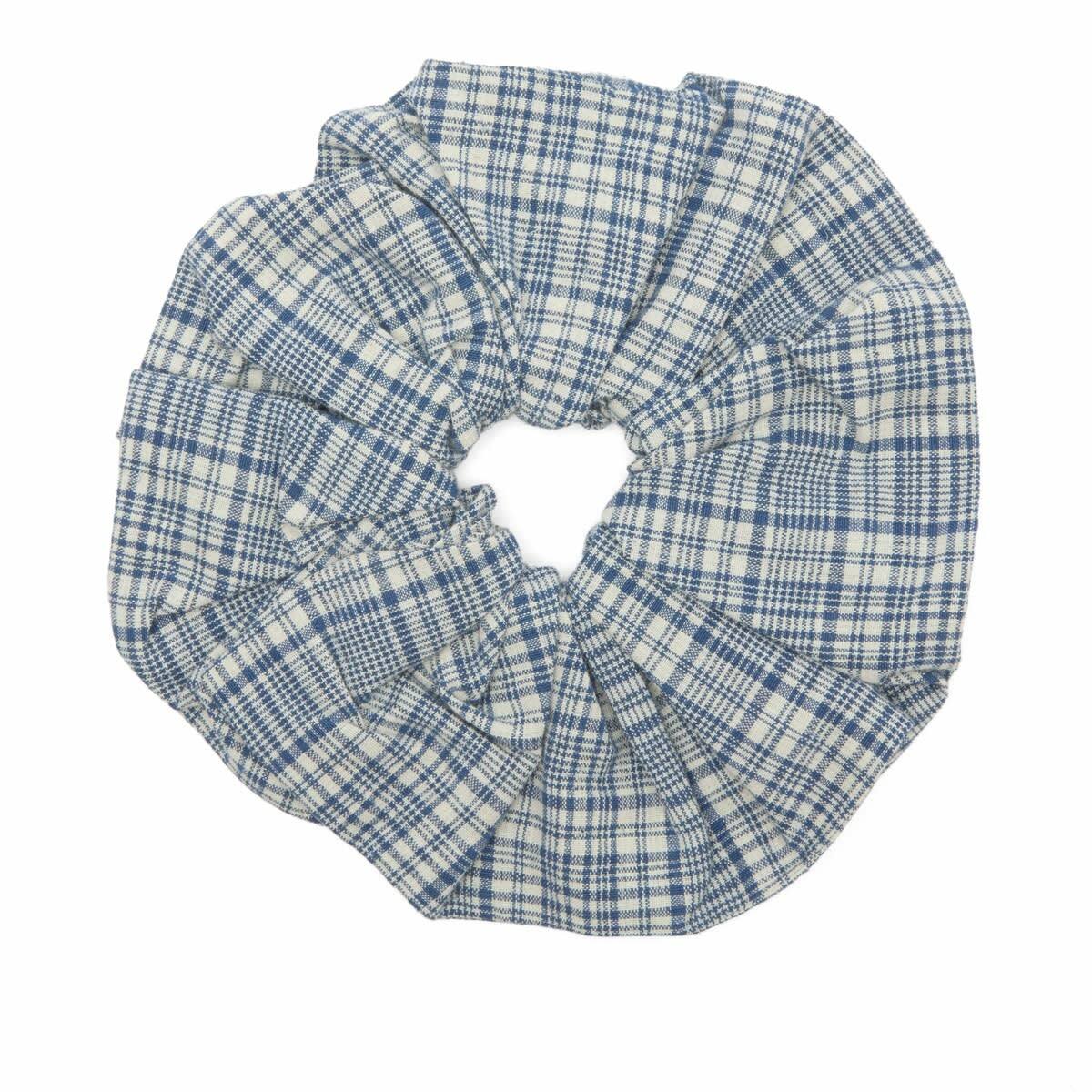 Story mfg. Women's Hand Woven Scrunchie in Indigo Check 