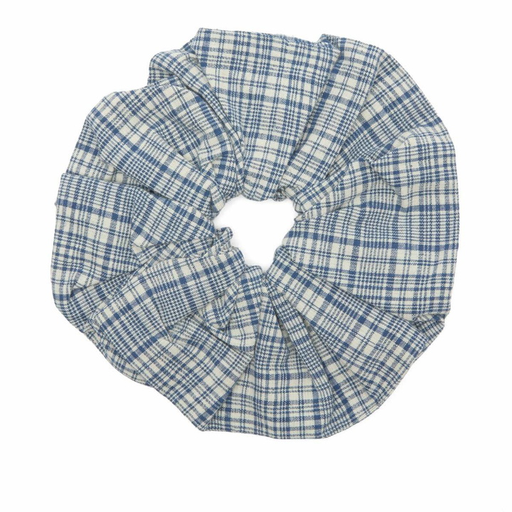 Photo: Story mfg. Women's Hand Woven Scrunchie in Indigo Check 