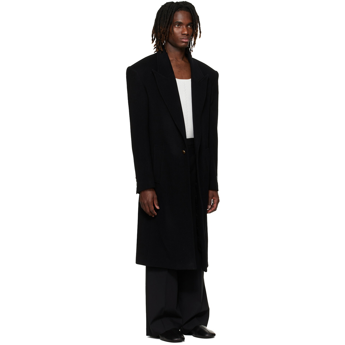 BALMAIN Black Oversized Wool & Cashmere Coat