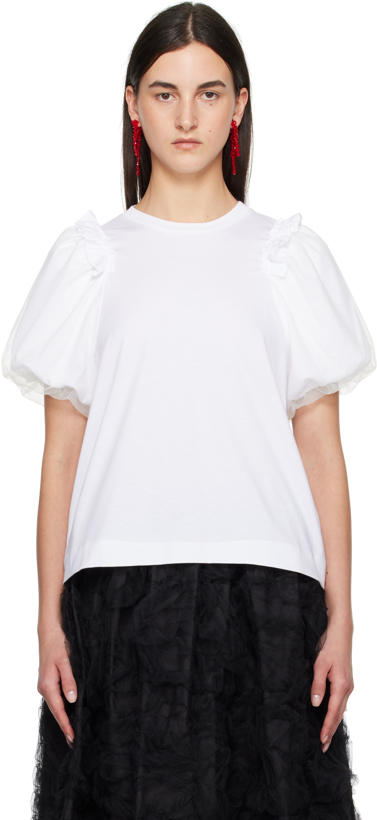 Simone Rocha White Tulle Overlay Puff Sleeve Frill T-shirt Simone