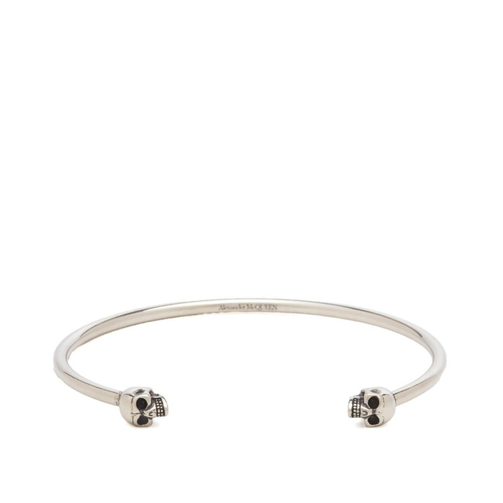 Photo: Alexander McQueen Men's Twin Skull Bracelet in Antique Silver 