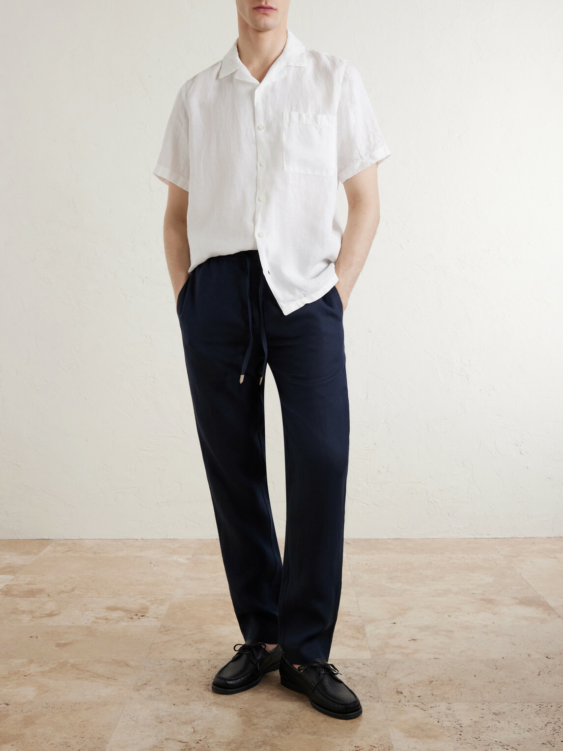 Canali - Straight-Leg Linen Trousers - Blue
