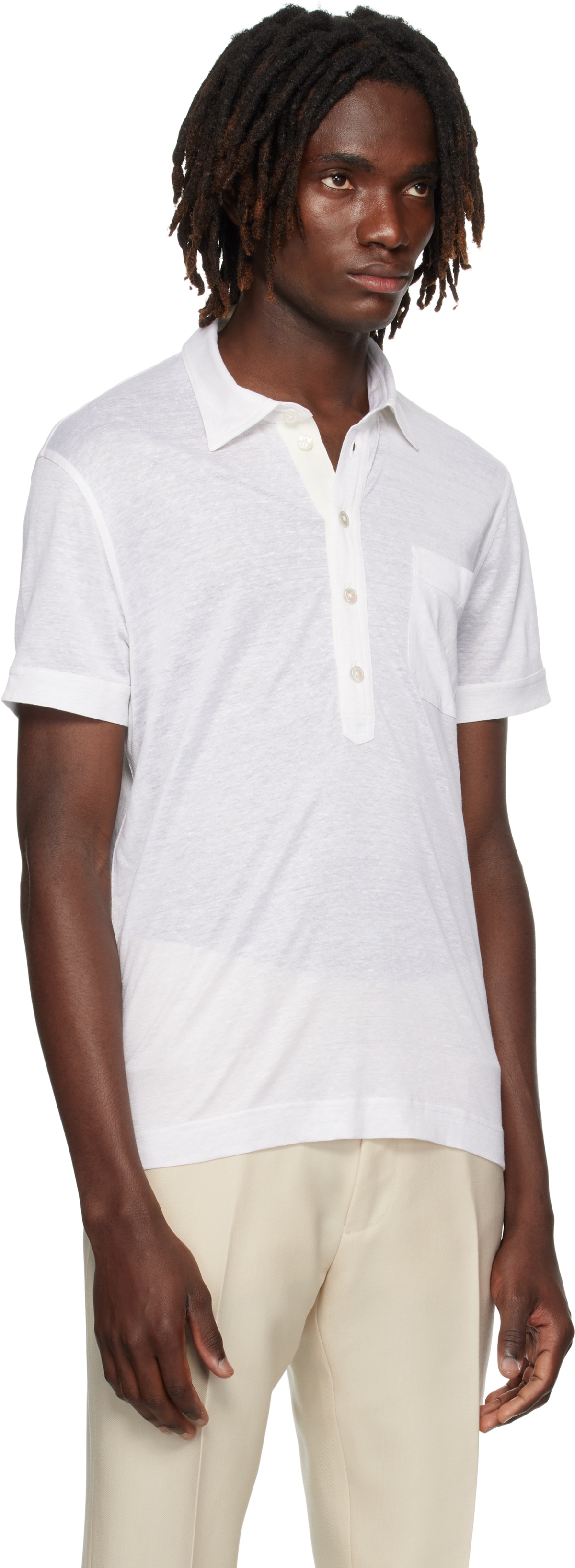 TOM FORD White Silk & Linen Polo TOM FORD