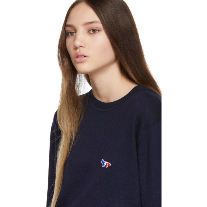 Maison Kitsune Navy Tricolor Fox Logo Sweater Maison Kitsune