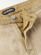 CHERRY LA - Straight-Leg Distressed Cotton-Canvas Trousers - Brown