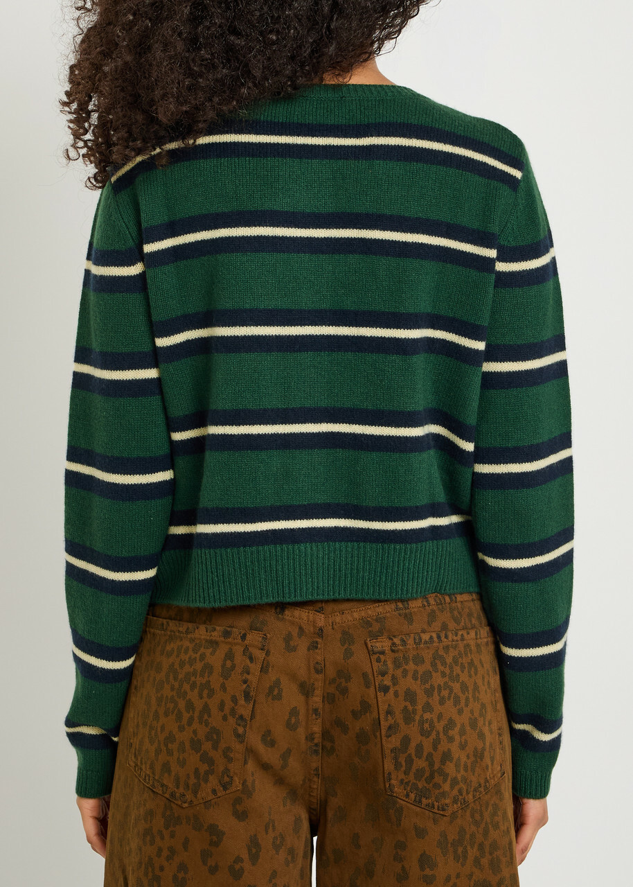 Reformation Clara Striped Cashmere Cardigan Green