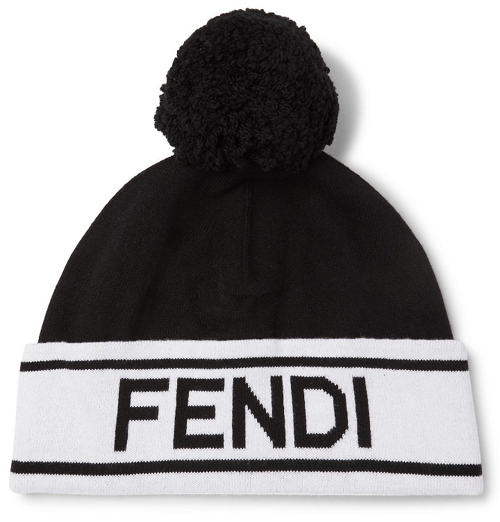 Photo: Fendi - Logo-Intarsia Cotton and Wool-Blend Beanie - Black