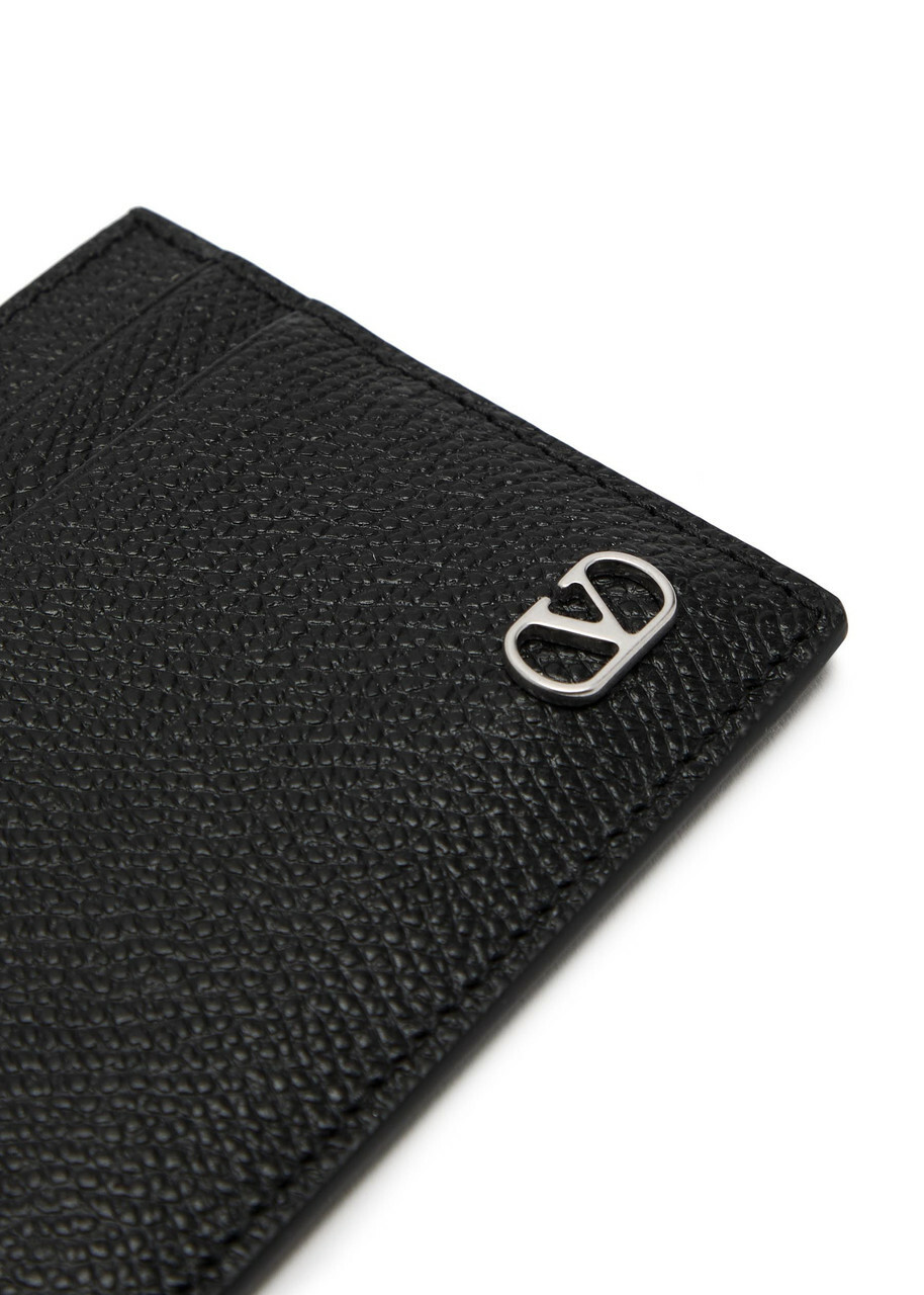 Valentino Garavani Vlogo Pebbled Leather Card Holder - Black - One Size