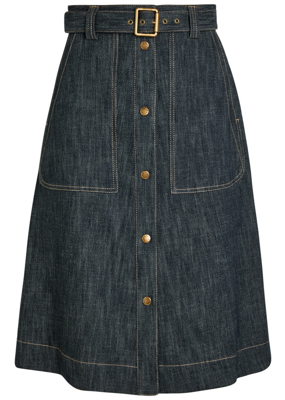 Photo: Moncler Belted Stretch-denim Midi Skirt