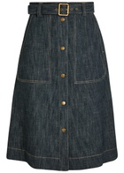 Moncler Belted Stretch-denim Midi Skirt