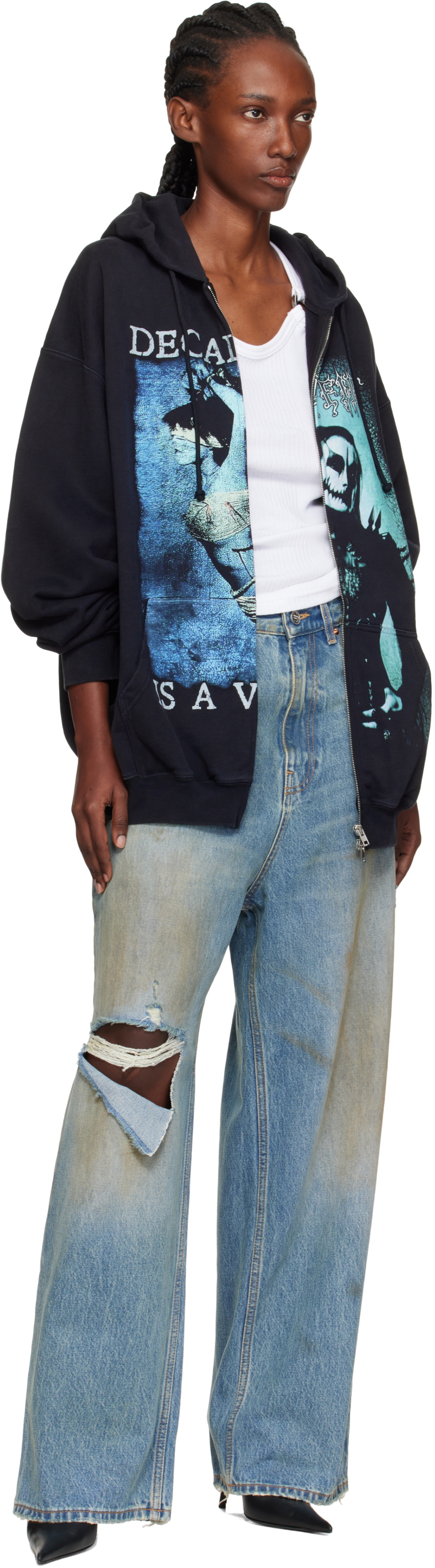 VETEMENTS Black Cradle of Filth Cut-Up Oversized Zip-Up Hoodie