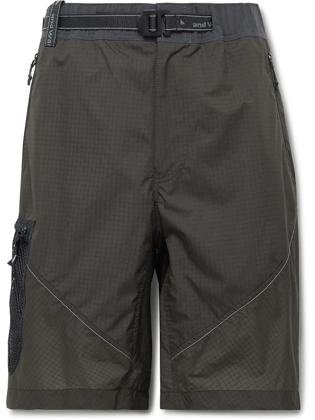 Photo: And Wander - Belted Mesh-Trimmed Nylon-Ripstop Shorts - Gray