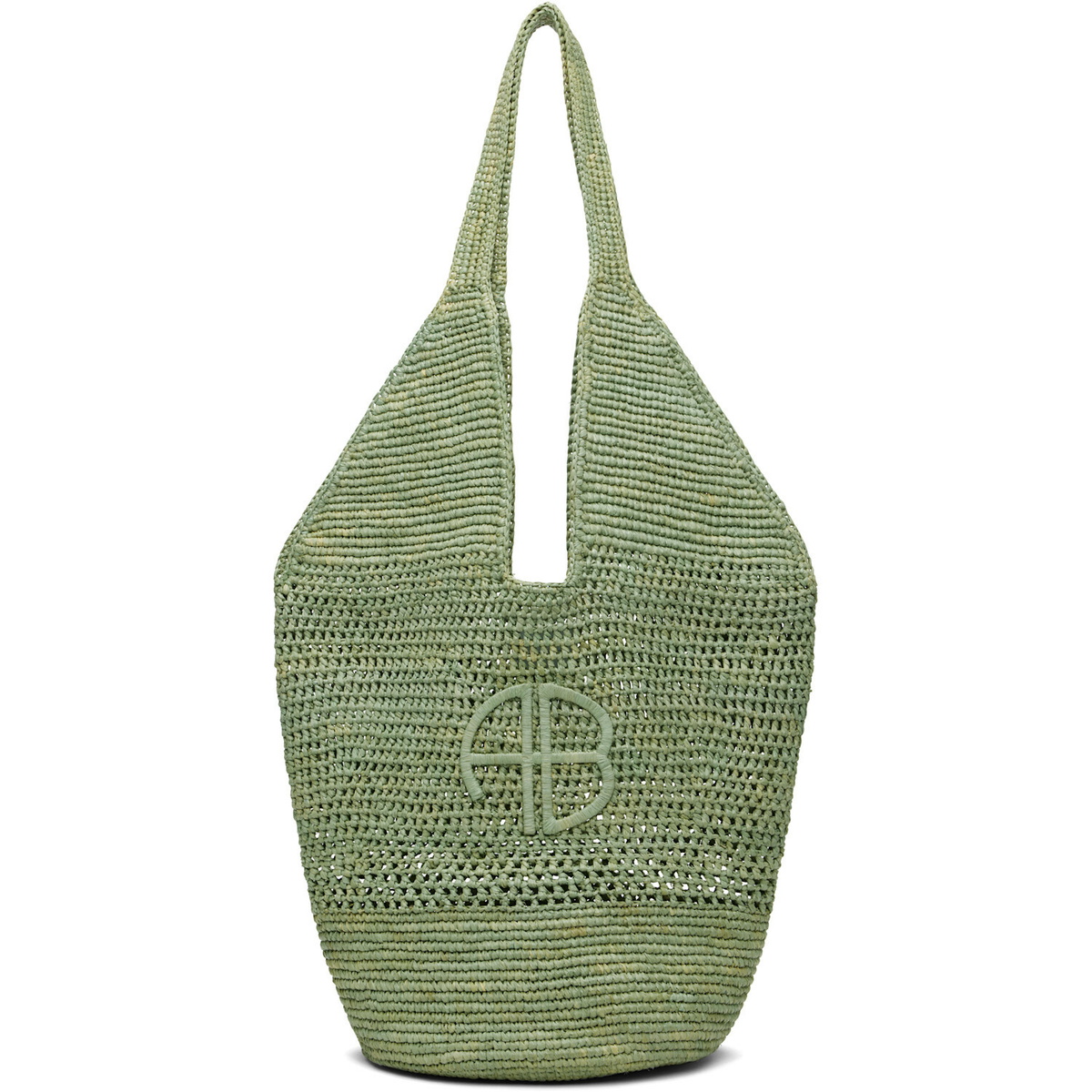 ANINE BING Green Leah Logo Raffia Bag