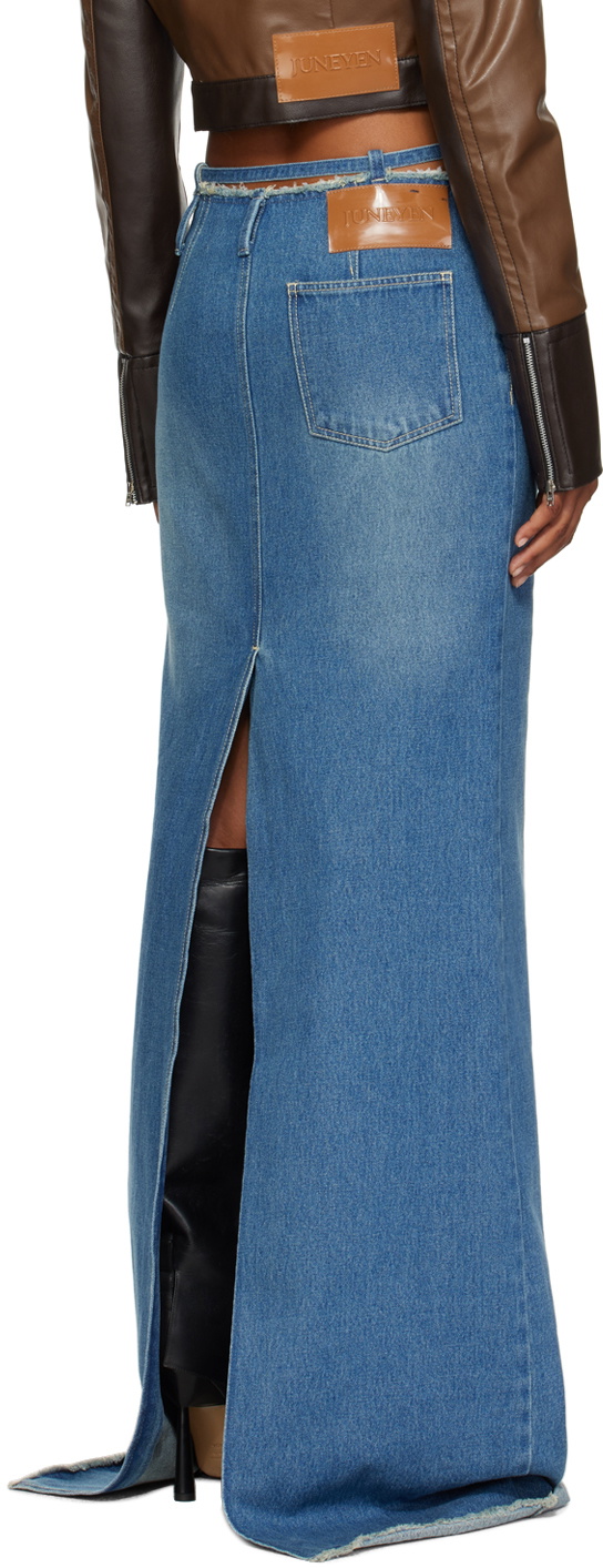 JUNEYEN Blue Faded Denim Maxi Skirt