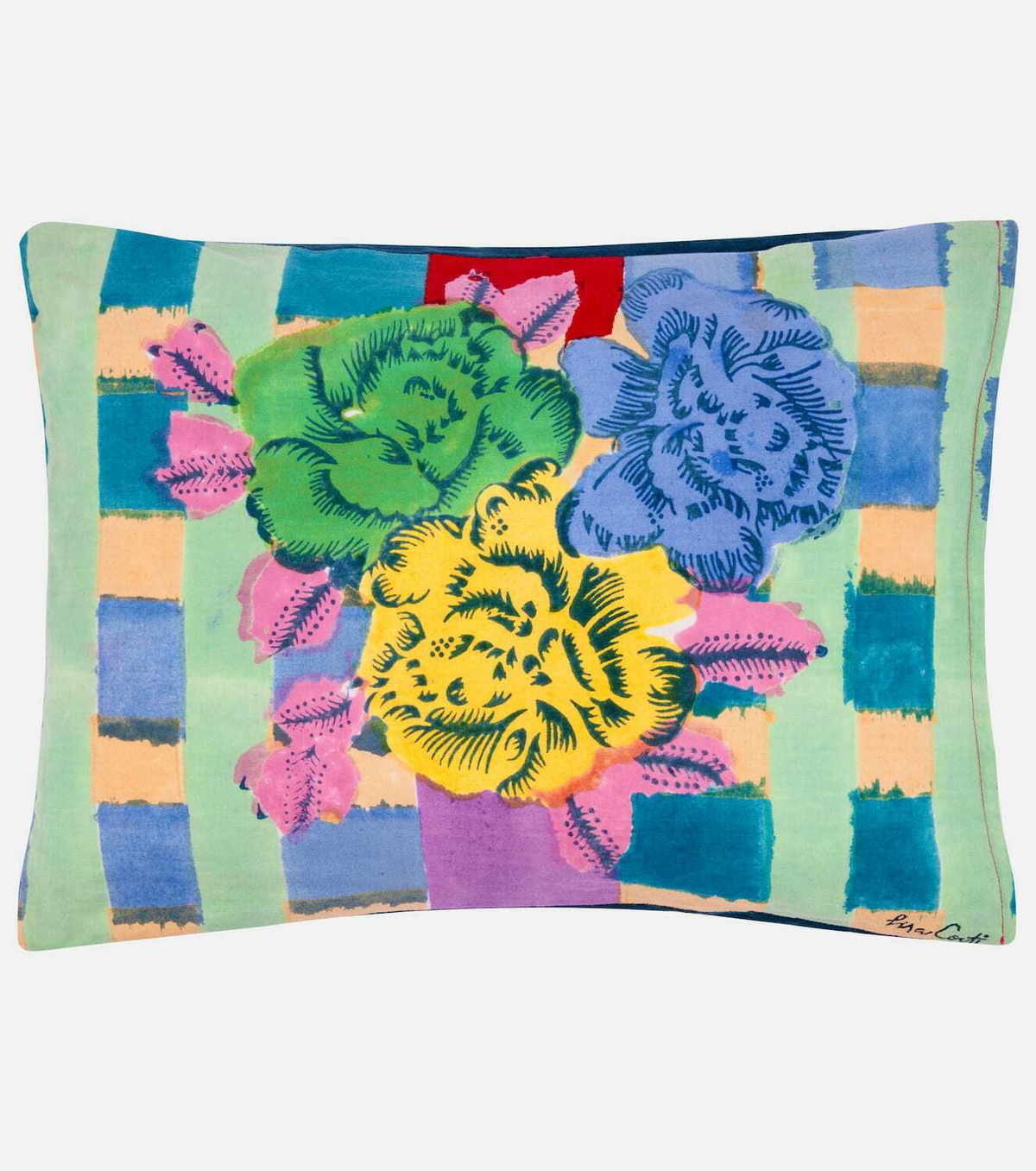 Lisa Corti Ankara Aqua rectangular cotton cushion